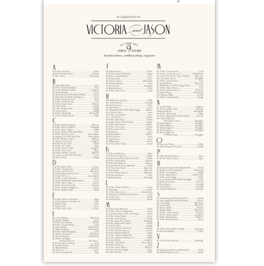 Uptown Diner - University Roman Contemporary and Classic Wedding Seating Charts