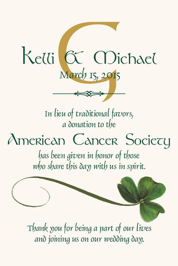 Wispy Shamrock Celtic Theme Wedding Donation Cards