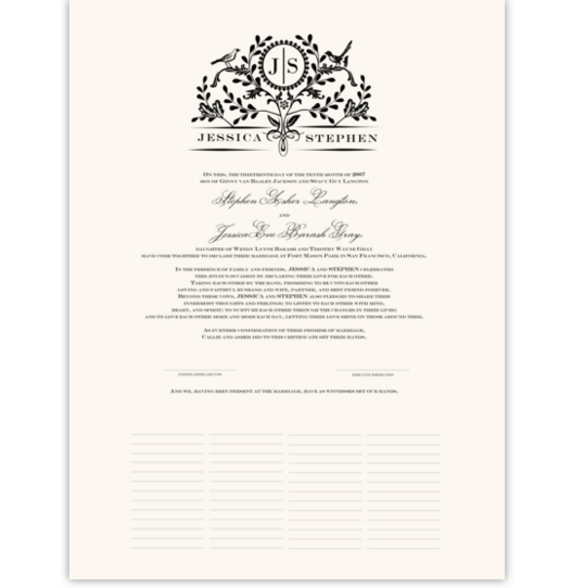 Woodcut Birds Birds and Butterflies Wedding Certificates