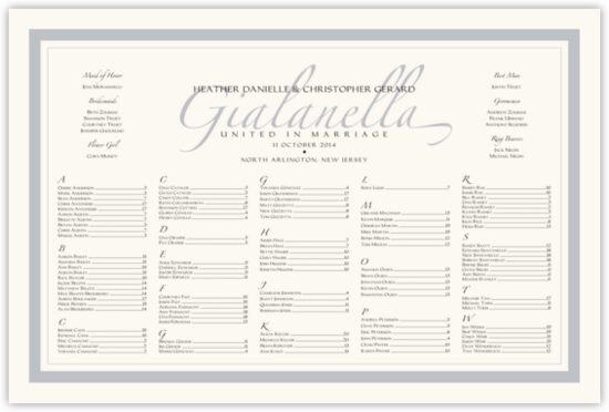 Zapfino and Imperial Contemporary and Classic Wedding Seating Charts