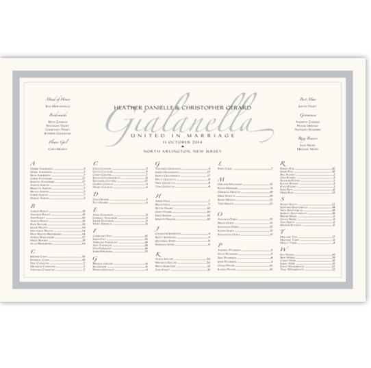 Zapfino and Imperial Contemporary and Classic Wedding Seating Charts