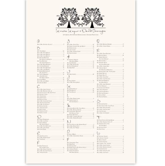 Branched-Two Trees Flowers, Leaves, Vineyard & Grapes Seating Charts