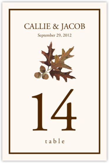 Oak and Acorn Autumn and Fall Leaves Table Numbers