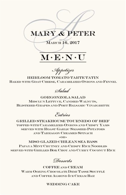 Wedding Menu Cards Dinner Party Menu Cards Shop Menus For