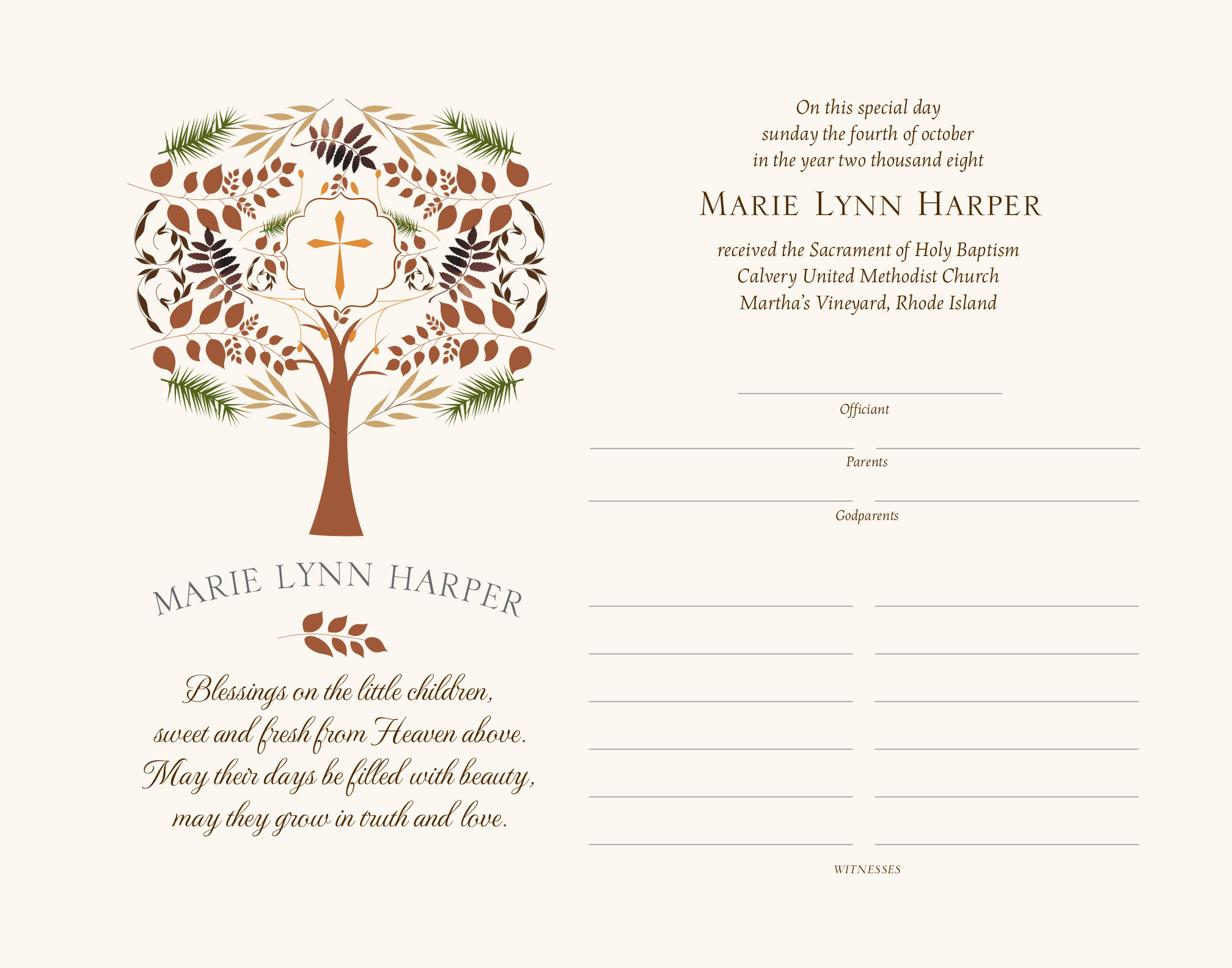Peaceful Autumn Baby Certificates Pertaining To Baby Dedication Certificate Template