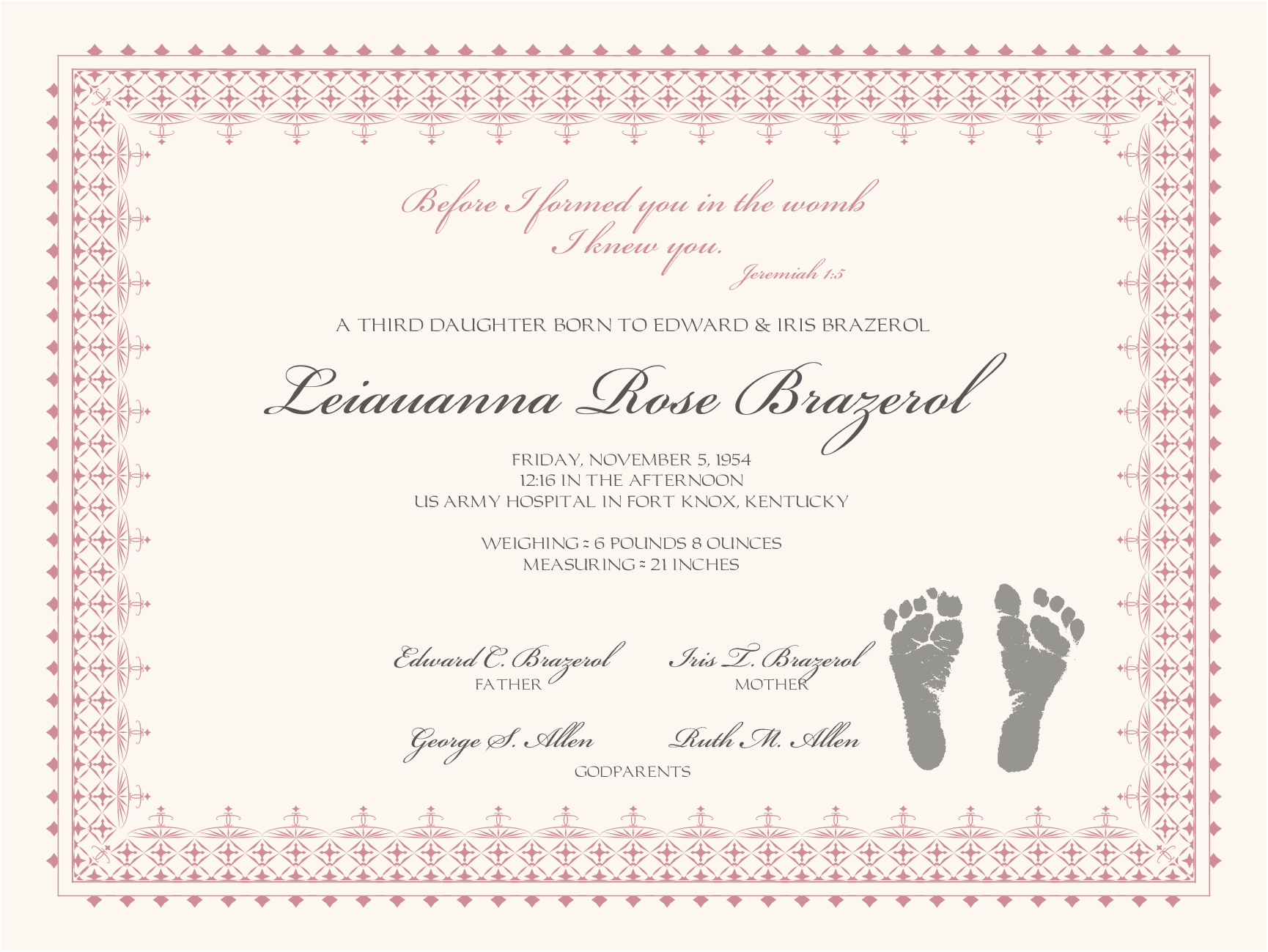 Footprints Baby Certificates Pertaining To Girl Birth Certificate Template