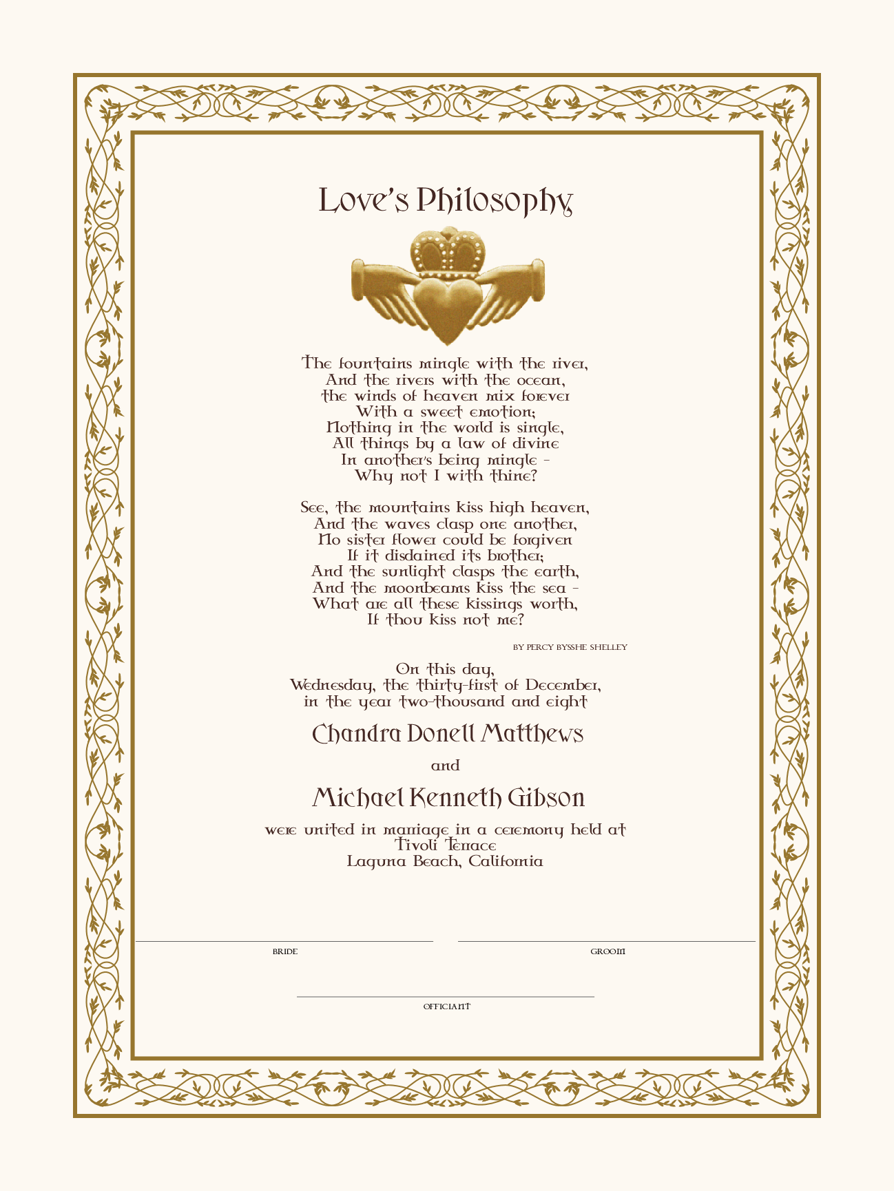 celtic certificates certificate marriage philosophy irish symbols