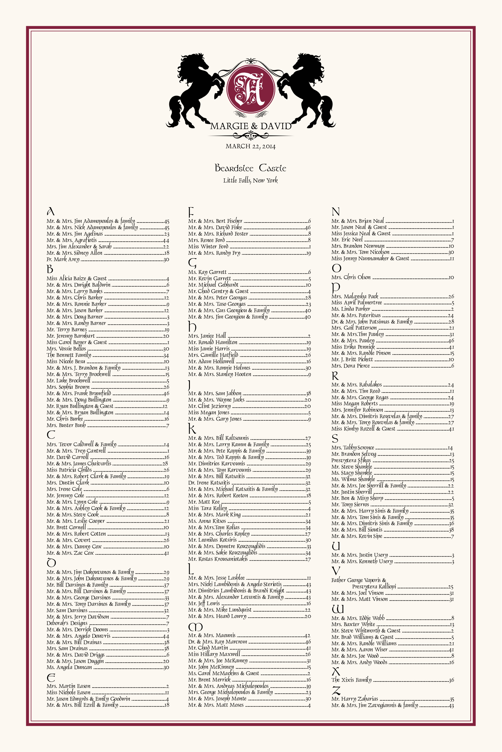 Chevalier Seating Chart