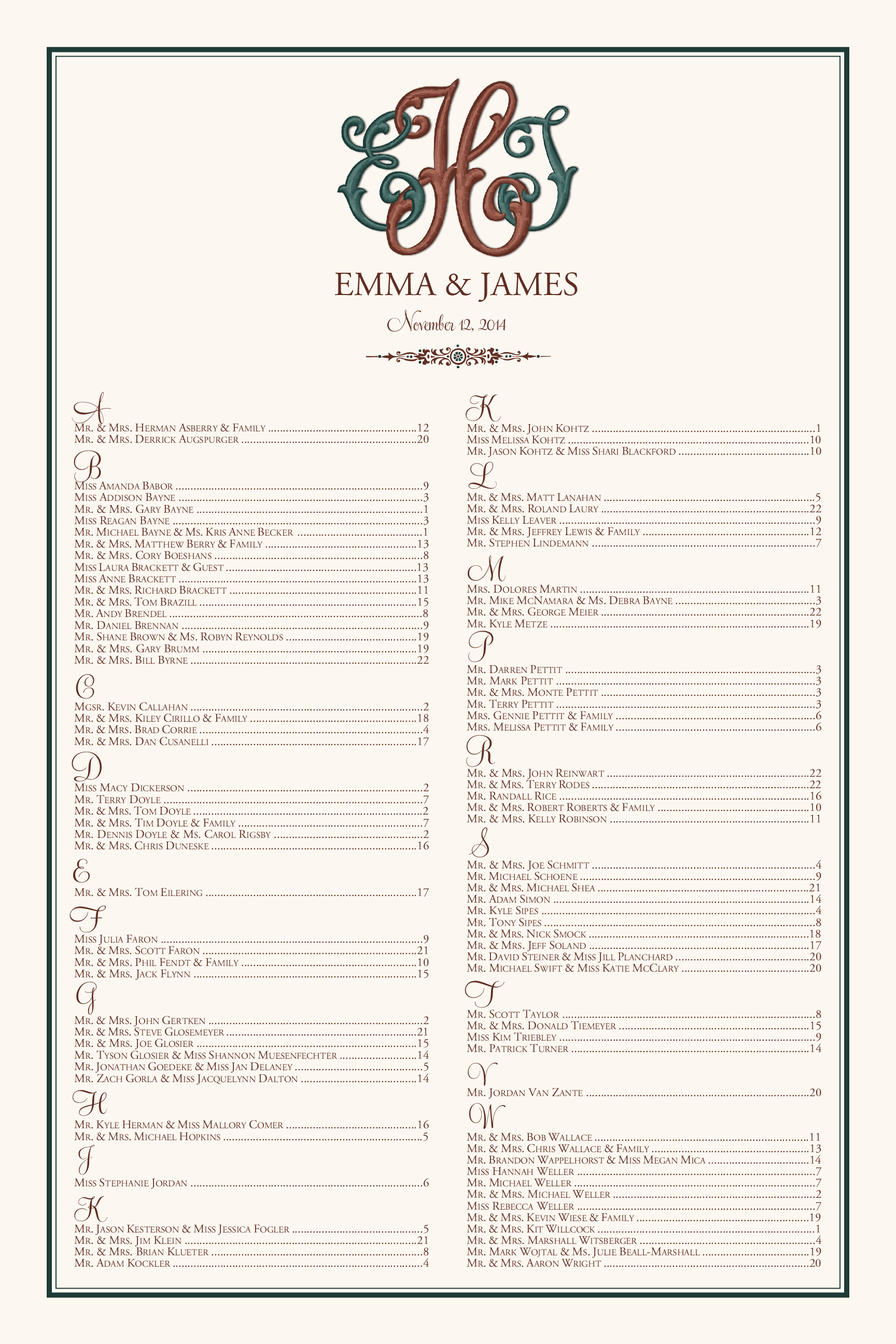 Caroline S Seating Chart