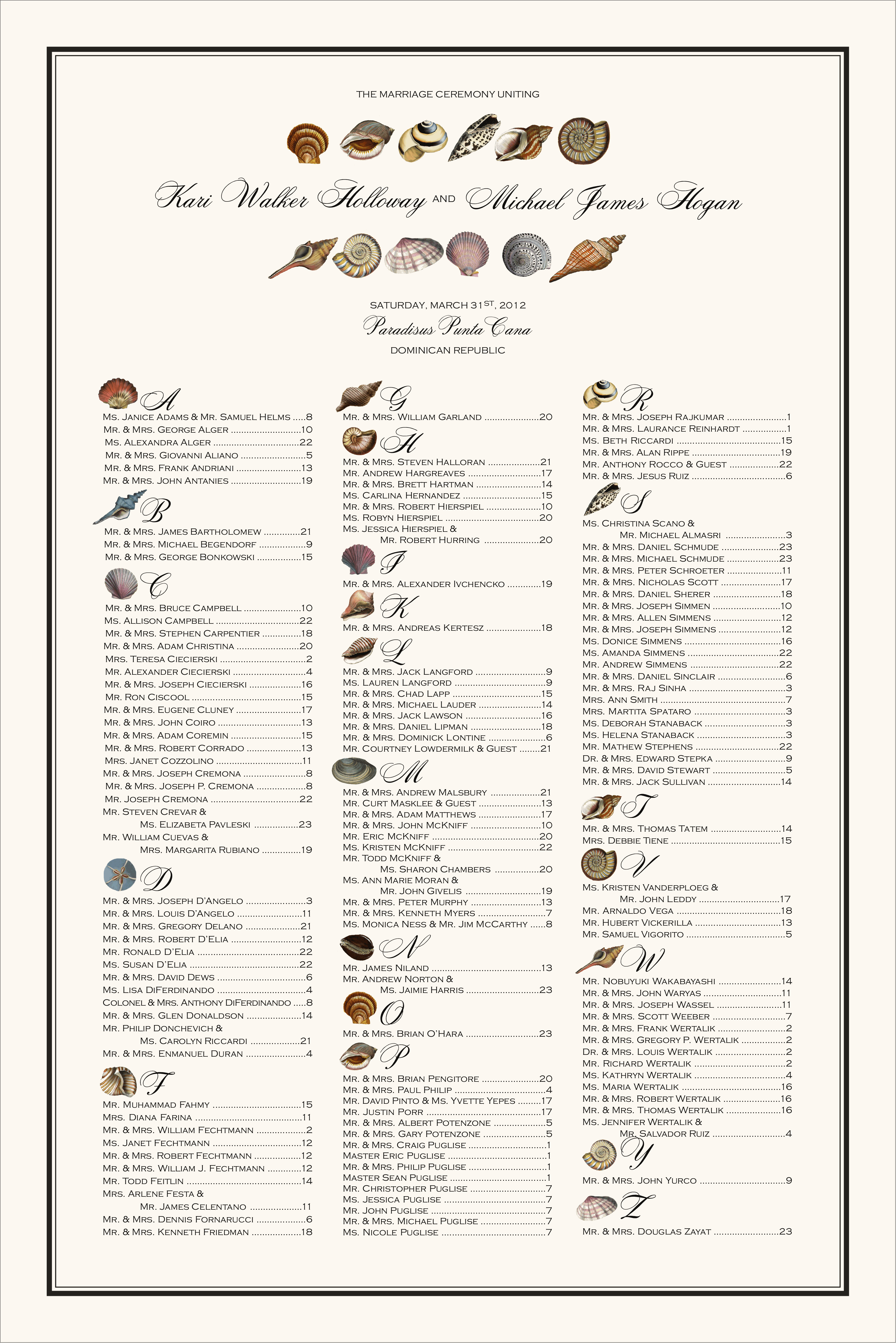 Beach Wedding Seating Chart