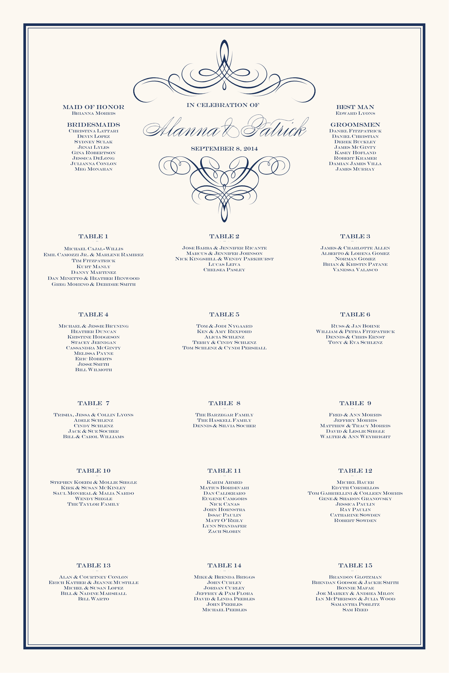 Best Font For Wedding Seating Chart
