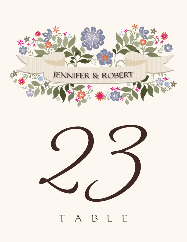 Garden Flurry Banner Contemporary Flower Wedding Table Numbers ...