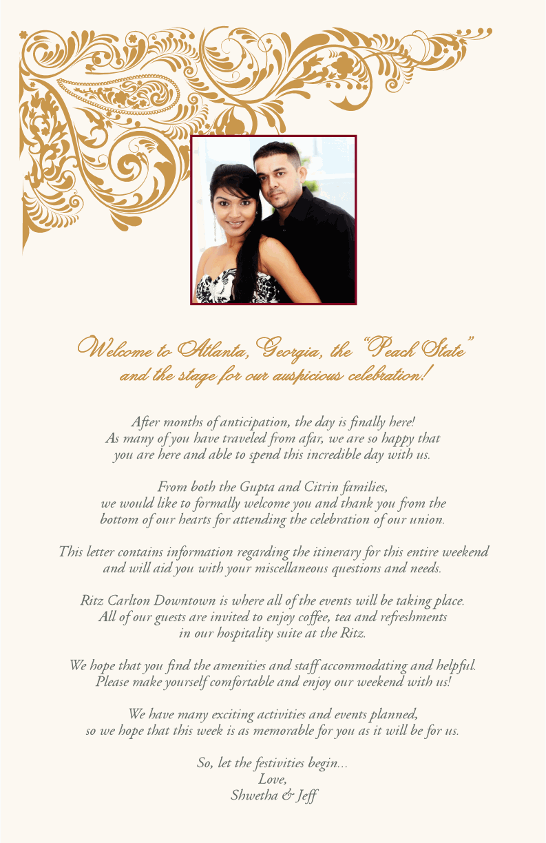 Indian Wedding Welcome Letter  Paisley Pattern Indian Wedding In Wedding Welcome Letter Template