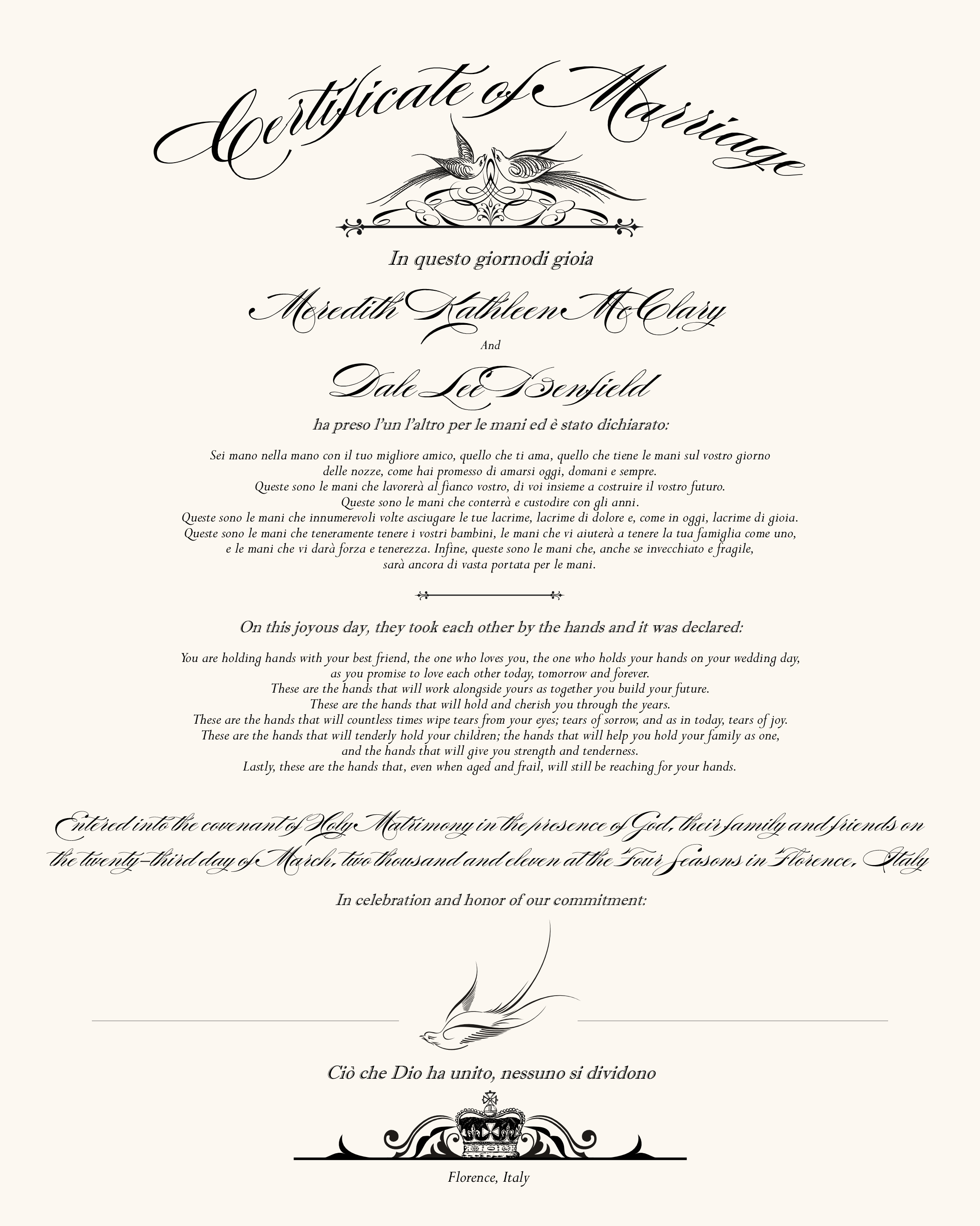 Italian Wedding Certificates Pertaining To Certificate Of Marriage Template