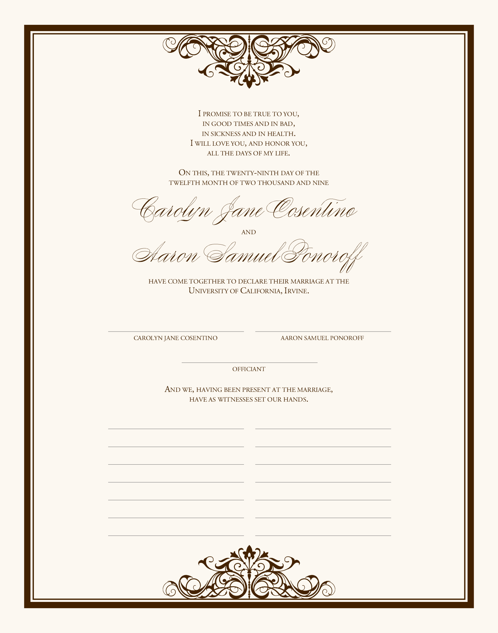 Vintage Wedding Certificate Emerson Wedding Document Marriage