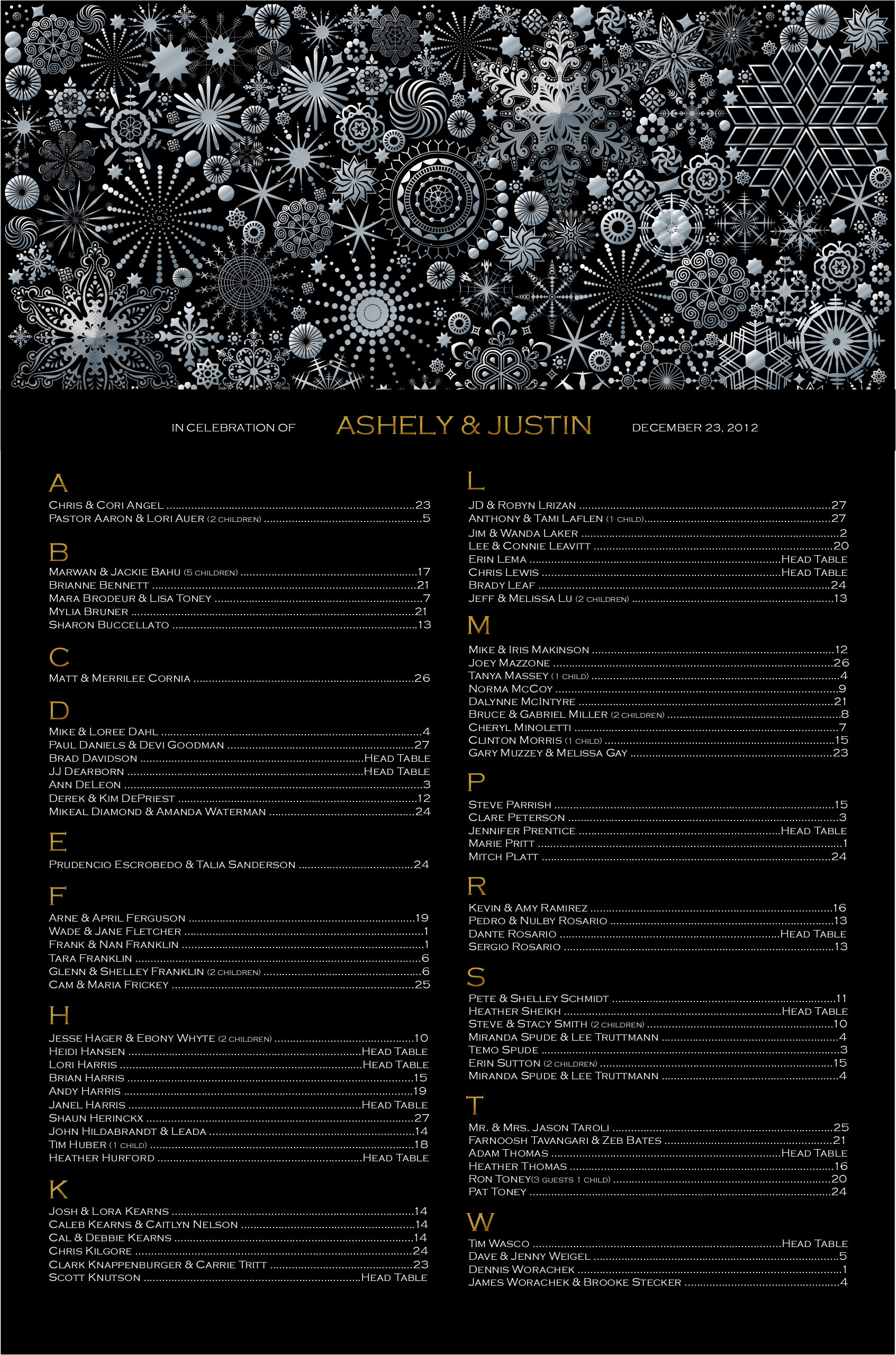 Winter Wedding Seating Chart