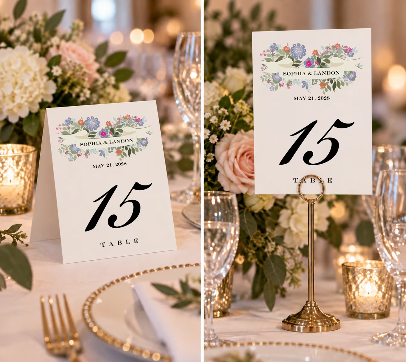 A personalized table number atop an elegant table